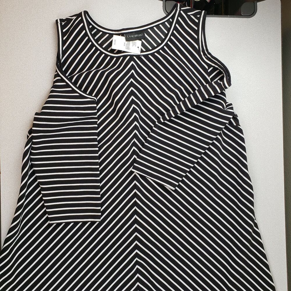 Lane‎ Bryant Womens Black White Striped cold shoulder Shift Dress Size 18/20